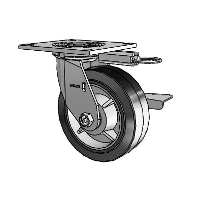4 Series 2 Inch Wide Top Plate Swivel Caster with 6 x 2 Performa Rubber (Flat/Black) Wheel and Side Lock Brake