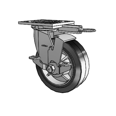 4 Series 2 Inch Wide Top Plate Swivel Caster with 6 x 2 Performa Rubber (Flat/Black) Wheel and Top Lock Brake