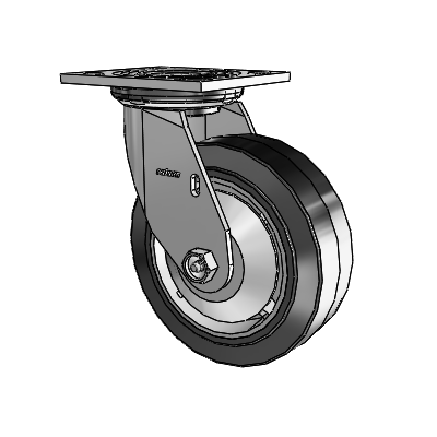 Roulette pivotante de la série 4 avec plaque supérieure de 2 pouces de large et roue en caoutchouc Performa 6 x 2 (plate/noire)