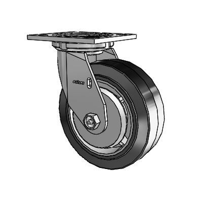 Roulette pivotante de la série 4 avec plaque supérieure de 2 pouces de large et roue en caoutchouc Performa 6 x 2 (plate/noire)