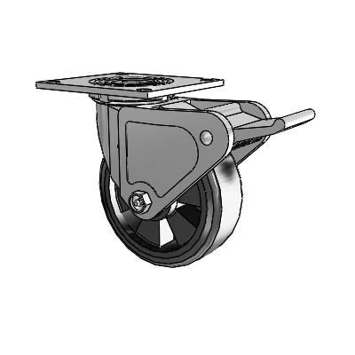 4 Series 2 Inch Wide Top Plate Swivel Caster with 6 x 2 Trans-forma LT (Flat) Wheel and Tech Lock Brake