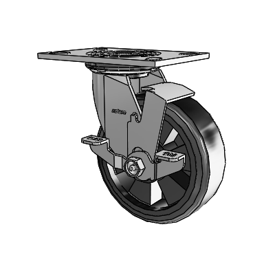 4 Series 2 Inch Wide Top Plate Swivel Caster with 6 x 2 Trans-forma LT (Flat) Wheel and Top Lock Brake