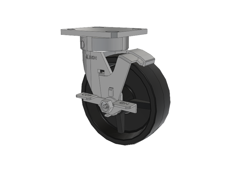 120 Series Top Plate Swivel Caster with 6 x 2 Black Polypropylene PB - Polypropylene Wheel and Stainless Steel Face Brake