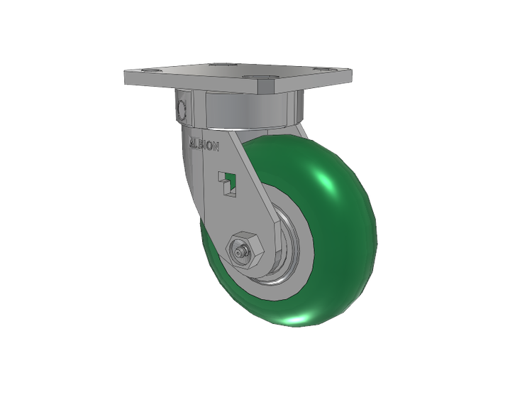120 Series Top Plate Swivel Caster with 5 x 2 Green Tread on Aluminum Core PM - Round Polyurethane 95A (Aluminum Core) Wheel