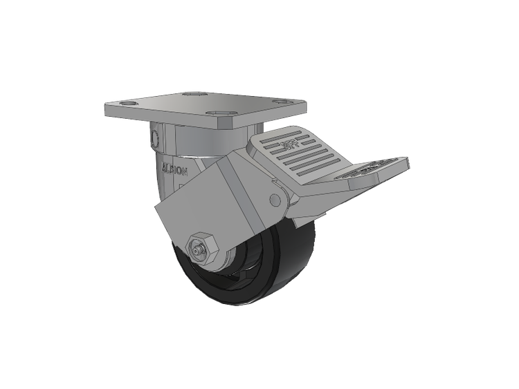 120 Series Top Plate Swivel Caster with 4 x 2 Black Polypropylene RT - Glass-Filled Polypropylene Wheel and Stainless Steel Face Brake