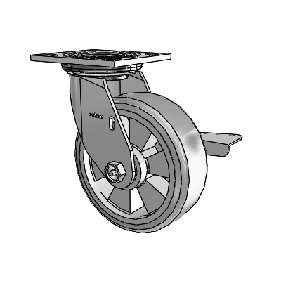 4 Series 2 Inch Wide Top Plate Swivel Caster Caster with 6 x 2 Trans-forma HD (Flat) Wheel and Side Lock Brake