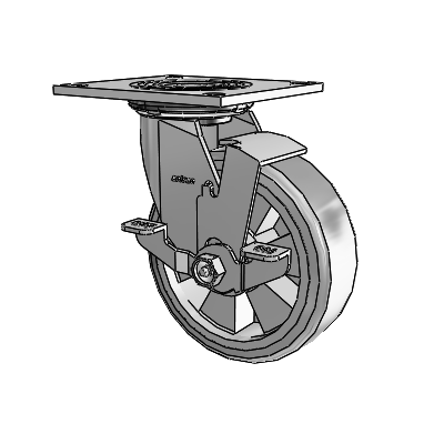 4 Series 2 Inch Wide Top Plate Swivel Caster Caster with 6 x 2 Trans-forma HD (Flat) Wheel and Top Lock Brake