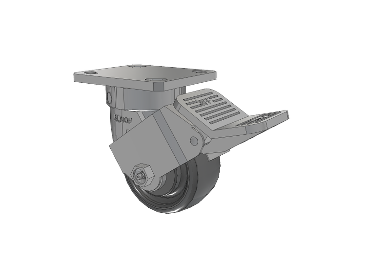 120 Series Top Plate Swivel Caster with 4 x 2 Grey Elastomer SE - Solid Elastomer Wheel and Stainless Steel Face Brake