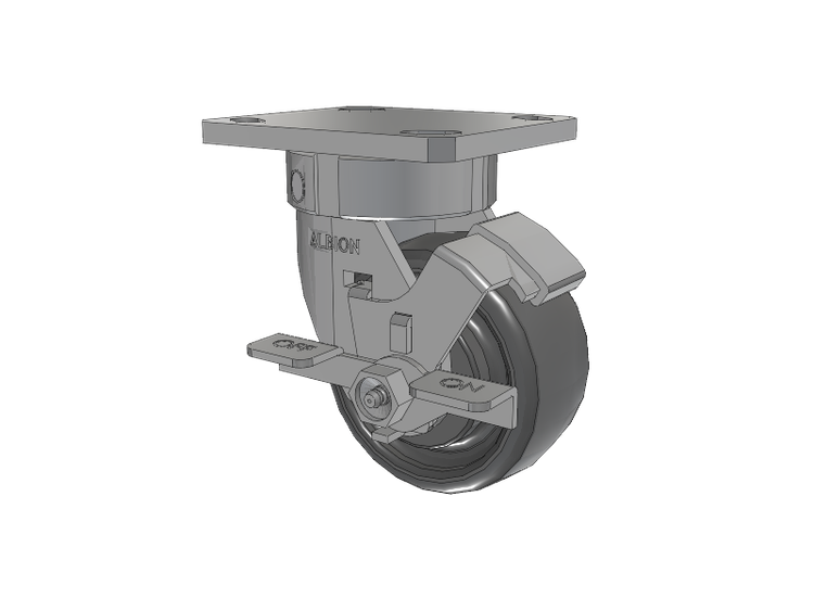 120 Series Top Plate Swivel Caster with 4 x 2 Grey Elastomer SE - Solid Elastomer Wheel and Stainless Steel Face Brake