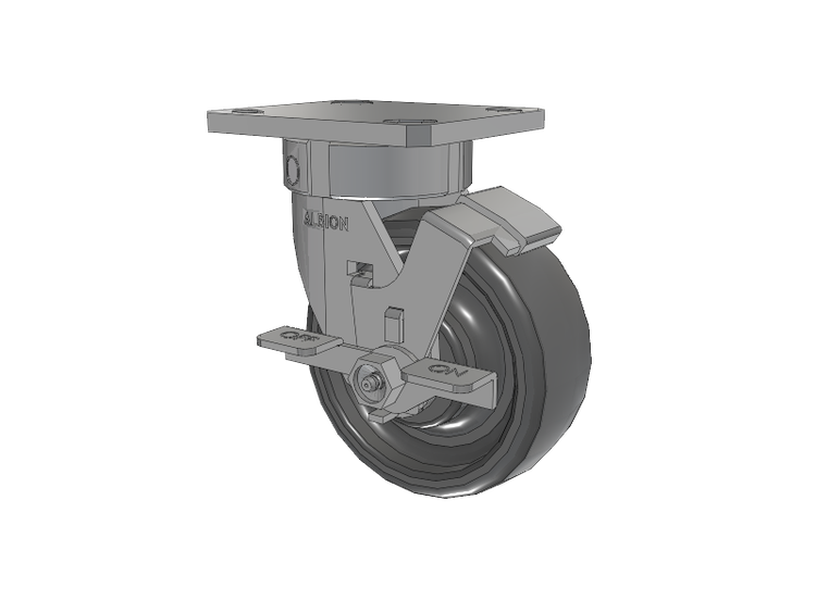 120 Series Top Plate Swivel Caster with 5 x 2 Grey Elastomer SE - Solid Elastomer Wheel and Stainless Steel Face Brake