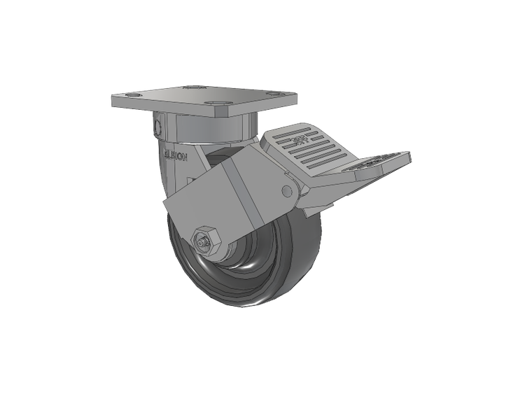 120 Series Top Plate Swivel Caster with 5 x 2 Grey Elastomer SE - Solid Elastomer Wheel and Stainless Steel Face Brake