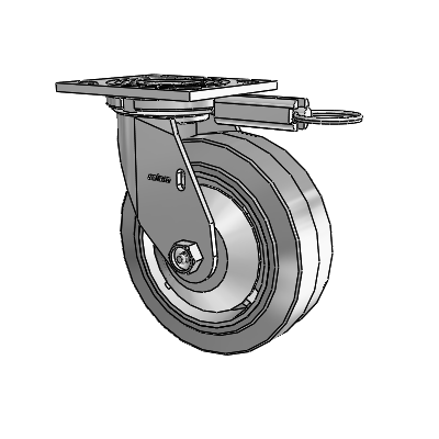 Roulette pivotante de la série 4, à plaque supérieure de 2 pouces de large, équipée d'une roue en caoutchouc Performa 6 x 2 (plate/grise)
