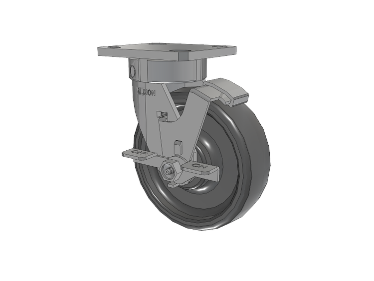 120 Series Top Plate Swivel Caster with 6 x 2 Grey Elastomer SE - Solid Elastomer Wheel and Stainless Steel Face Brake