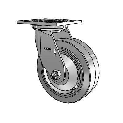 Roulette pivotante de la série 4, à plaque supérieure de 2 pouces de large, équipée d'une roue en caoutchouc Performa 6 x 2 (plate/grise)