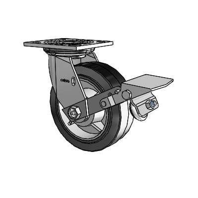 4 Series 2 Inch Wide Top Plate Swivel Caster Caster with 6 x 2 Performa Rubber (Flat/Black) Wheel and Tread Lock Brake