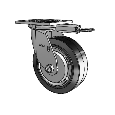 Roulette pivotante de la série 4, plaque supérieure de 2 pouces de large, équipée d'une roue en caoutchouc Performa 6 x 2 (plate/noire)