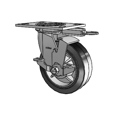 4 Series 2 Inch Wide Top Plate Swivel Caster Caster with 6 x 2 Performa Rubber (Flat/Black) Wheel and Top Lock Brake