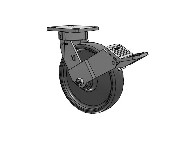 120 Series Top Plate Swivel Caster with 8 x 2 Grey Elastomer SE - Solid Elastomer Wheel and Stainless Steel Face Brake