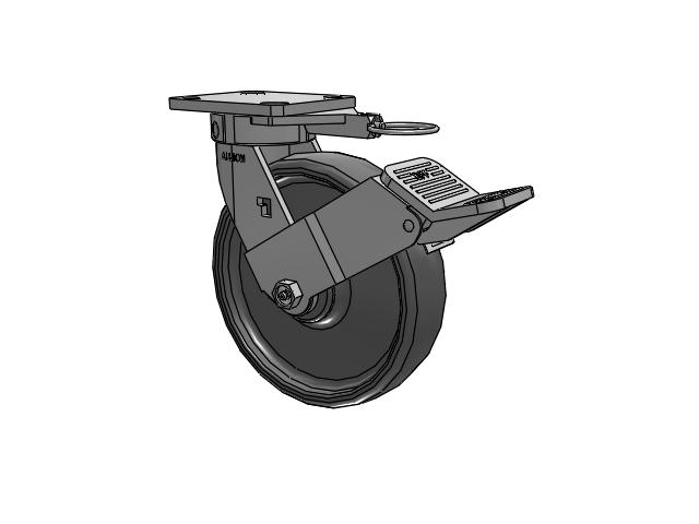 120 Series Top Plate Swivel Caster with 8 x 2 Grey Elastomer SE - Solid Elastomer Wheel and Stainless Steel Face Brake