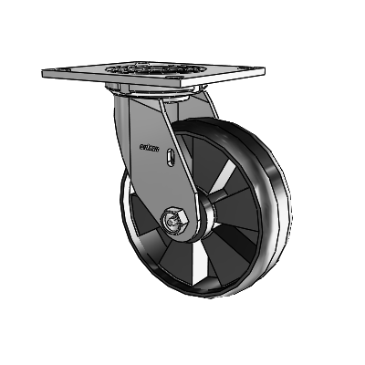 4-serie zwenkwiel met een bovenplaat van 2 inch breed en een Maxim-wiel van 6 x 2