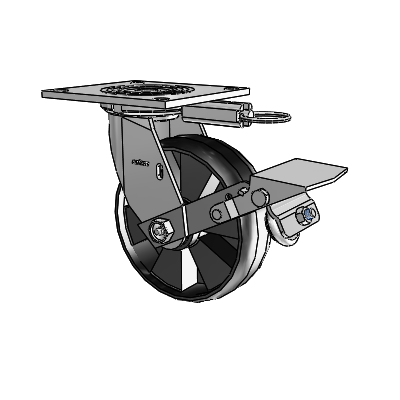 4 Series 2 Inch Wide Top Plate Swivel Caster Caster with 6 x 2 Maxim Wheel and Tread Lock Brake