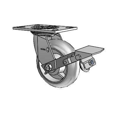 4 Series 2 Inch Wide Top Plate Swivel Caster Caster with 6 x 2 Performa Rubber (Round) Wheel and Tread Lock Brake