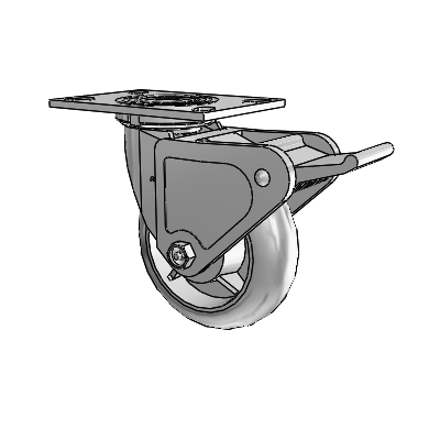 4 Series 2 Inch Wide Top Plate Swivel Caster Caster with 6 x 2 Performa Rubber (Round) Wheel and Tech Lock Brake