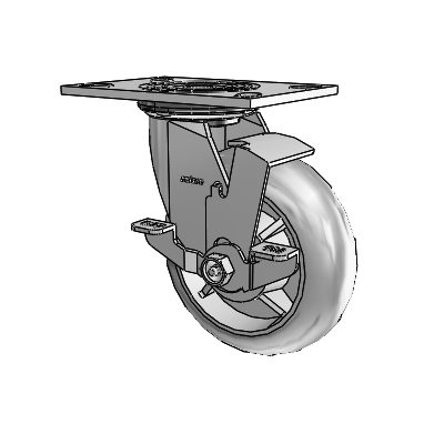 4 Series 2 Inch Wide Top Plate Swivel Caster Caster with 6 x 2 Performa Rubber (Round) Wheel and Top Lock Brake