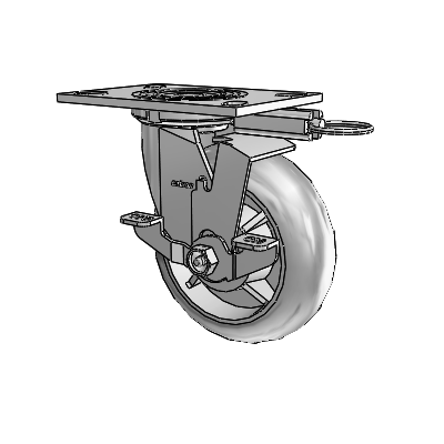 4 Series 2 Inch Wide Top Plate Swivel Caster Caster with 6 x 2 Performa Rubber (Round) Wheel and Top Lock Brake