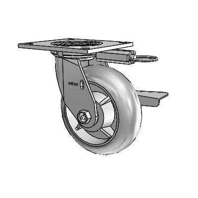 4 Series 2 Inch Wide Top Plate Swivel Caster Caster with 6 x 2 Performa Rubber (Round) Wheel and Side Lock Brake