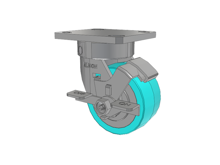 120 Series Top Plate Swivel Caster with 4 x 2 Grey Tread on Grey Polypropylene Core XA - Polyurethane (Polypropylene Core) - Prevenz Antimicrobial Wheel and Stainless Steel Face Brake