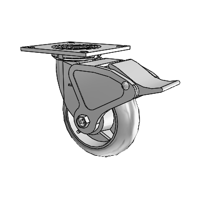 4 Series 2 Inch Wide Top Plate Swivel Caster Caster with 6 x 2 Performa Rubber (Round) Wheel and Total Lock Brake