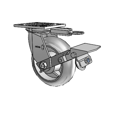 4 Series 2 Inch Wide Top Plate Swivel Caster Caster with 6 x 2 Performa Rubber (Round) Wheel and Tread Lock Brake
