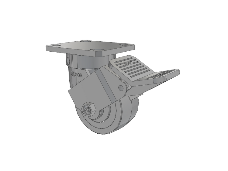 120 Series Top Plate Swivel Caster with 4 x 2 Grey Tread on Grey Polypropylene Core XA - Polyurethane (Polypropylene Core) - Prevenz Antimicrobial Wheel and Stainless Steel Face Brake