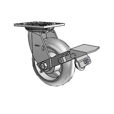 4 Series 2 Inch Wide Top Plate Swivel Caster Caster with 6 x 2 Performa Rubber (Round) Wheel and Tread Lock Brake