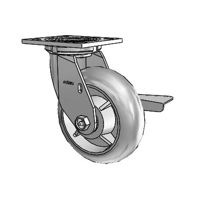4 Series 2 Inch Wide Top Plate Swivel Caster Caster with 6 x 2 Performa Rubber (Round) Wheel and Side Lock Brake