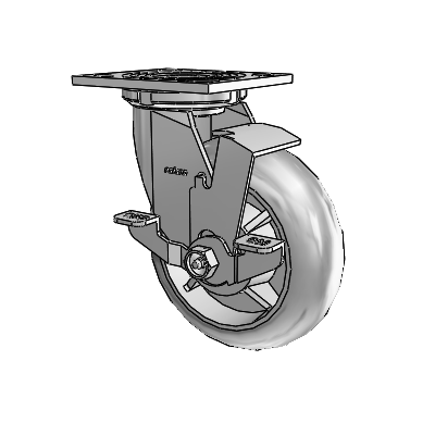 4 Series 2 Inch Wide Top Plate Swivel Caster Caster with 6 x 2 Performa Rubber (Round) Wheel and Top Lock Brake