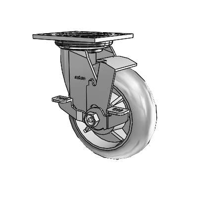 4 Series 2 Inch Wide Top Plate Swivel Caster Caster with 6 x 2 Performa Rubber (Round) Wheel and Top Lock Brake