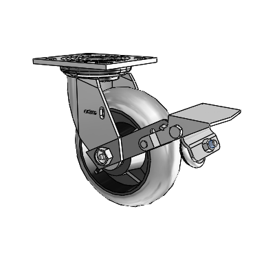 4 Series 2 Inch Wide Top Plate Swivel Caster Caster with 6 x 2 Performa Rubber (Round/Conductive) Wheel and Tread Lock Brake