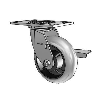 4 Series 2 Inch Wide Top Plate Swivel Caster Caster with 6 x 2 Performa Rubber (Round/Conductive) Wheel and Side Lock Brake