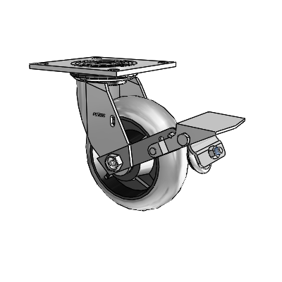 4 Series 2 Inch Wide Top Plate Swivel Caster Caster with 6 x 2 Performa Rubber (Round/Conductive) Wheel and Tread Lock Brake