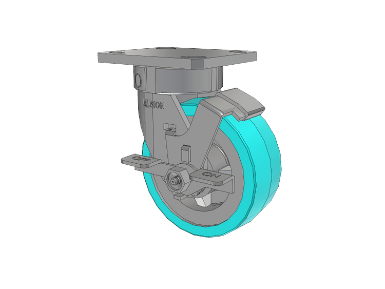120 Series Top Plate Swivel Caster with 5 x 2 Grey Tread on Grey Polypropylene Core XA - Polyurethane (Polypropylene Core) - Prevenz Antimicrobial Wheel and Stainless Steel Face Brake