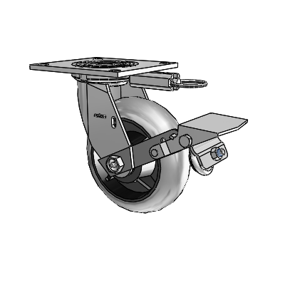 4 Series 2 Inch Wide Top Plate Swivel Caster Caster with 6 x 2 Performa Rubber (Round/Conductive) Wheel and Tread Lock Brake