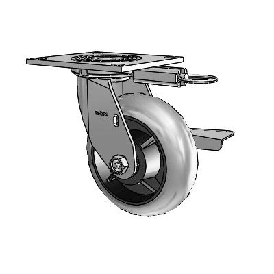 4 Series 2 Inch Wide Top Plate Swivel Caster Caster with 6 x 2 Performa Rubber (Round/Conductive) Wheel and Side Lock Brake