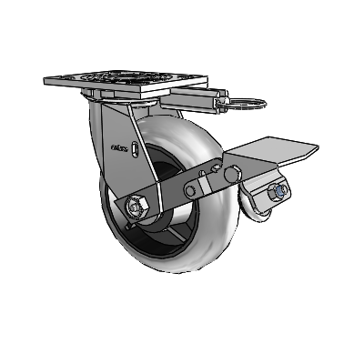 4 Series 2 Inch Wide Top Plate Swivel Caster Caster with 6 x 2 Performa Rubber (Round/Conductive) Wheel and Tread Lock Brake