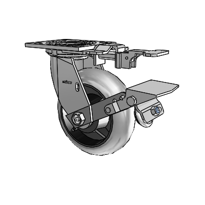 4 Series 2 Inch Wide Top Plate Swivel Caster Caster with 6 x 2 Performa Rubber (Round/Conductive) Wheel and Tread Lock Brake