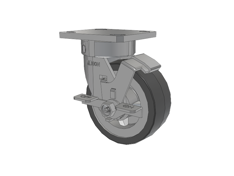 120 Series Top Plate Swivel Caster with 5 x 2 Grey Tread on Grey Polypropylene Core XA - Polyurethane (Polypropylene Core) Wheel and Stainless Steel Face Brake