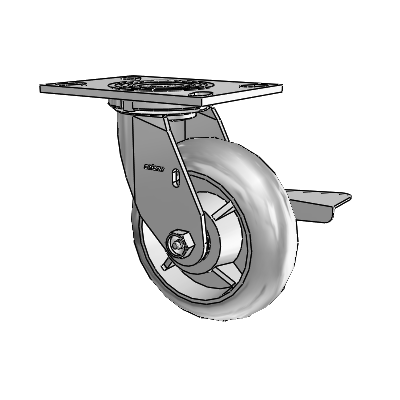 4 Series 2 Inch Wide Top Plate Swivel Caster Caster with 6 x 2 Performa Rubber (Round) Wheel and Side Lock Brake
