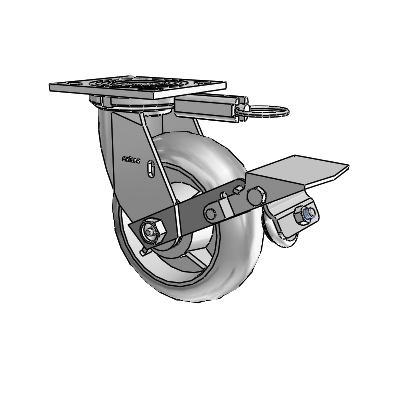 4 Series 2 Inch Wide Top Plate Swivel Caster Caster with 6 x 2 Performa Rubber (Round) Wheel and Tread Lock Brake
