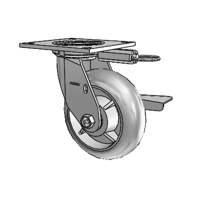4 Series 2 Inch Wide Top Plate Swivel Caster Caster with 6 x 2 Performa Rubber (Round) Wheel and Side Lock Brake